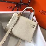 Hermes Mini Kelly 20cm Bag In Craie Clemence Leather - Image 2