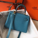 Hermes Mini Kelly 20cm Bag In Blue Jean Clemence Leather - Image 3
