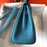 Hermes Mini Kelly 20cm Bag In Blue Jean Clemence Leather - Image 4
