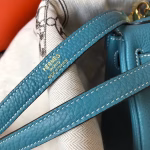 Hermes Mini Kelly 20cm Bag In Blue Jean Clemence Leather - Image 8
