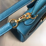 Hermes Mini Kelly 20cm Bag In Blue Jean Clemence Leather - Image 5
