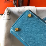 Hermes Mini Kelly 20cm Bag In Blue Jean Clemence Leather - Image 2
