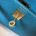 Hermes Mini Kelly 20cm Bag In Blue Jean Clemence Leather - Image 6