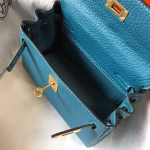 Hermes Mini Kelly 20cm Bag In Blue Jean Clemence Leather - Image 7