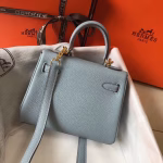 Hermes Mini Kelly 20cm Bag In Blue Lin Clemence Leather - Image 4