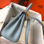 Hermes Mini Kelly 20cm Bag In Blue Lin Clemence Leather - Image 6