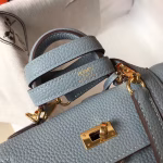 Hermes Mini Kelly 20cm Bag In Blue Lin Clemence Leather - Image 5