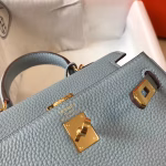Hermes Mini Kelly 20cm Bag In Blue Lin Clemence Leather - Image 8