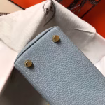 Hermes Mini Kelly 20cm Bag In Blue Lin Clemence Leather - Image 3