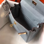 Hermes Mini Kelly 20cm Bag In Blue Lin Clemence Leather - Image 2