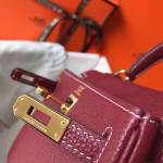 Hermes Mini Kelly 20cm Bag In Bordeaux Clemence Leather - Image 8