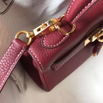 Hermes Mini Kelly 20cm Bag In Bordeaux Clemence Leather - Image 3