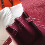 Hermes Mini Kelly 20cm Bag In Bordeaux Clemence Leather - Image 7