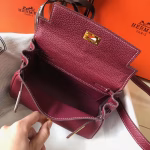Hermes Mini Kelly 20cm Bag In Bordeaux Clemence Leather - Image 2