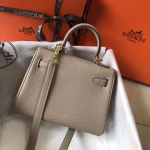 Hermes Mini Kelly 20cm Bag In Grey Clemence Leather - Image 4