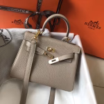 Hermes Mini Kelly 20cm Bag In Grey Clemence Leather - Image 8