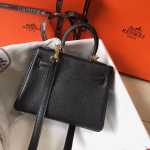 Hermes Mini Kelly 20cm Bag In Black Clemence Leather - Image 4