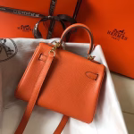 Hermes Mini Kelly 20cm Bag In Orange Clemence Leather - Image 3