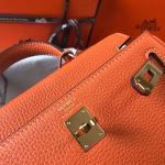 Hermes Mini Kelly 20cm Bag In Orange Clemence Leather - Image 6