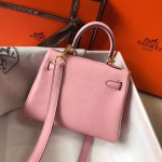 Hermes Mini Kelly 20cm Bag In Pink Clemence Leather - Image 5