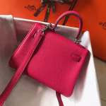 Hermes Mini Kelly 20cm Bag In Rose Red Clemence Leather - Image 4