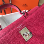 Hermes Mini Kelly 20cm Bag In Rose Red Clemence Leather - Image 3