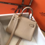Hermes Mini Kelly 20cm Bag In Beige Clemence Leather - Image 5