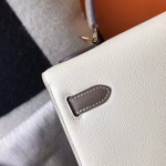 Hermes Bi-color Kelly 32cm Epsom Bag White/Taupe GHW - Image 4