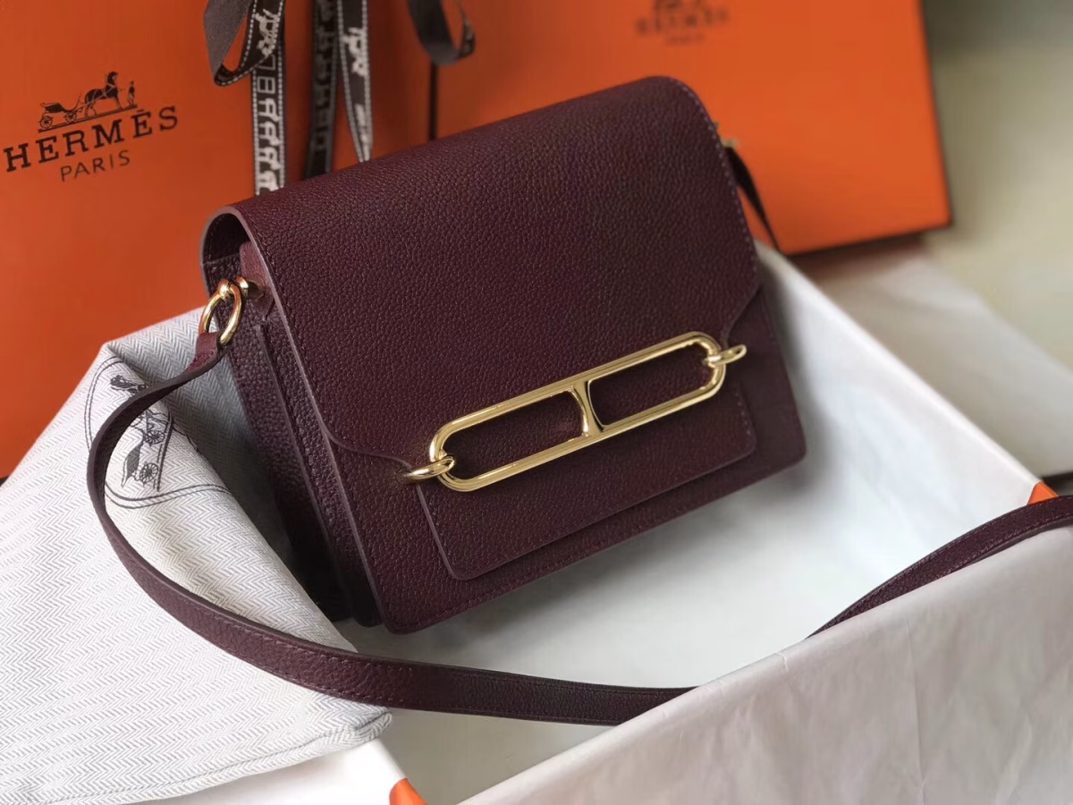 Hermes Sac Roulis Mini Bag In Burgundy Evercolor Calfskin - Image 3