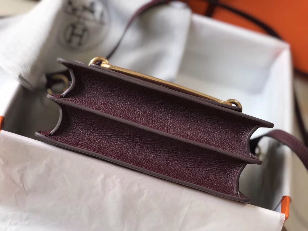 Hermes Sac Roulis Mini Bag In Burgundy Evercolor Calfskin - Image 5