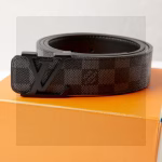 Louis Vuitton Men's Black and Gray Checkered Belt - Image 5