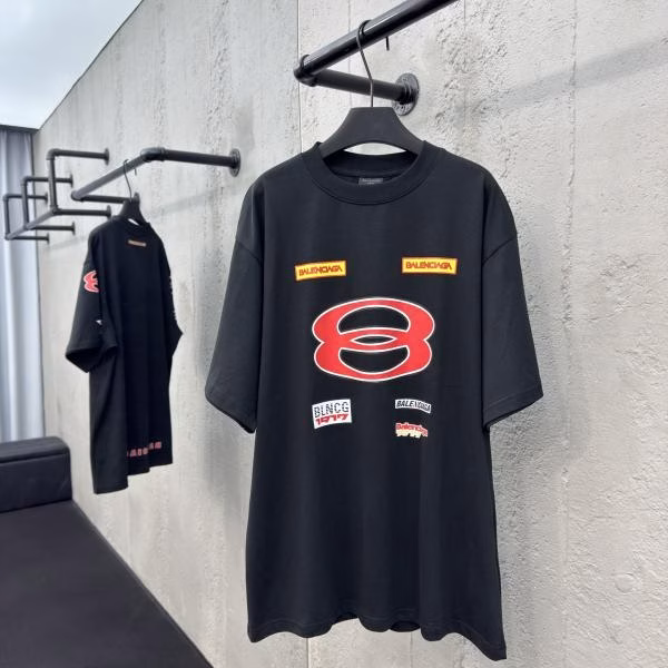 1 Balenciaga Double-Ring Multi-Label Short-Sleeve T-Shirt - Image 1