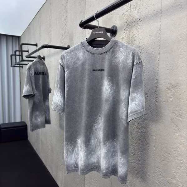 1 Balenciaga Paint Splatter Embroidered Letter Short-Sleeve T-Shirt - Image 1