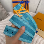 LV Men's Reversible Blue Canvas Belt - Image 6