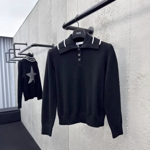 1 DIOR Lapel Five-Point Star Knitted Sweater - Image 1