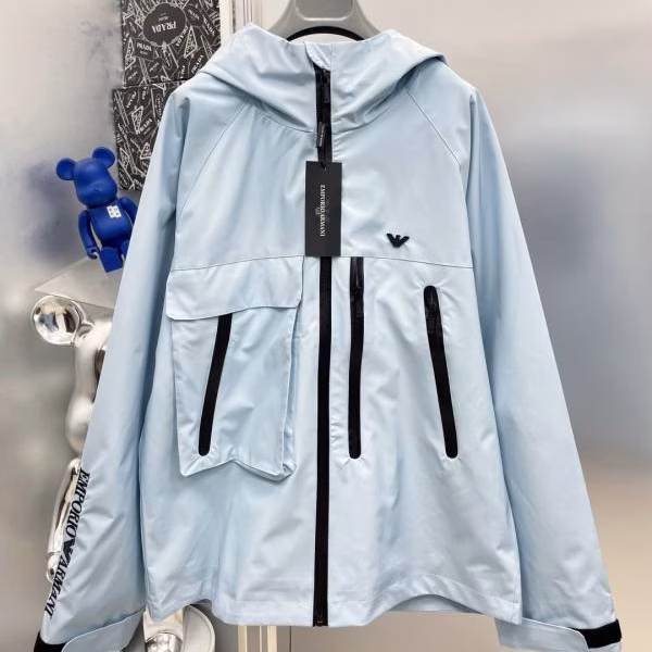1 EA7 Armani 2025 Spring/Summer New Arrival Zip-Up Embroidered Logo Hooded Jacket - Image 1