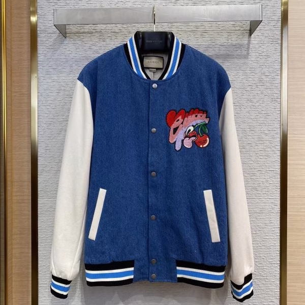 1 GUCCI Denim Cherry Baseball Jacket - Image 1
