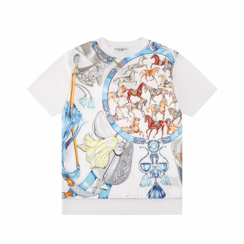 1 HERMÈS 1980s Retro Style Crewneck Knitted Short-Sleeve T-Shirt - Image 1