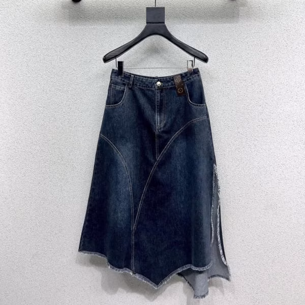 1 Louis Vuitton High-Waisted Split Frayed Denim Skirt - Image 1