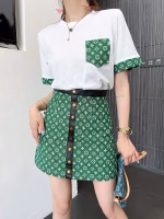 LV Customized Jacquard Patchwork Lambskin Skirt Set - Image 6