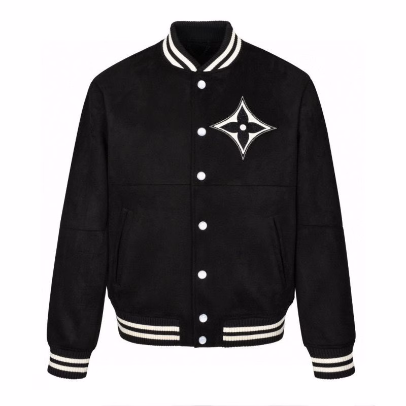 1 LV Louis Vuitton 2024 Crystal Embellished Suede Baseball Jacket - Image 1