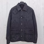 LV Louis Vuitton 2024 New Large Letter Floral Jacquard Washed Utility Denim Jacket Coat