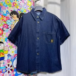 LV Louis Vuitton 2025 Rope Signature Letter Embroidered Short-Sleeve Shirt