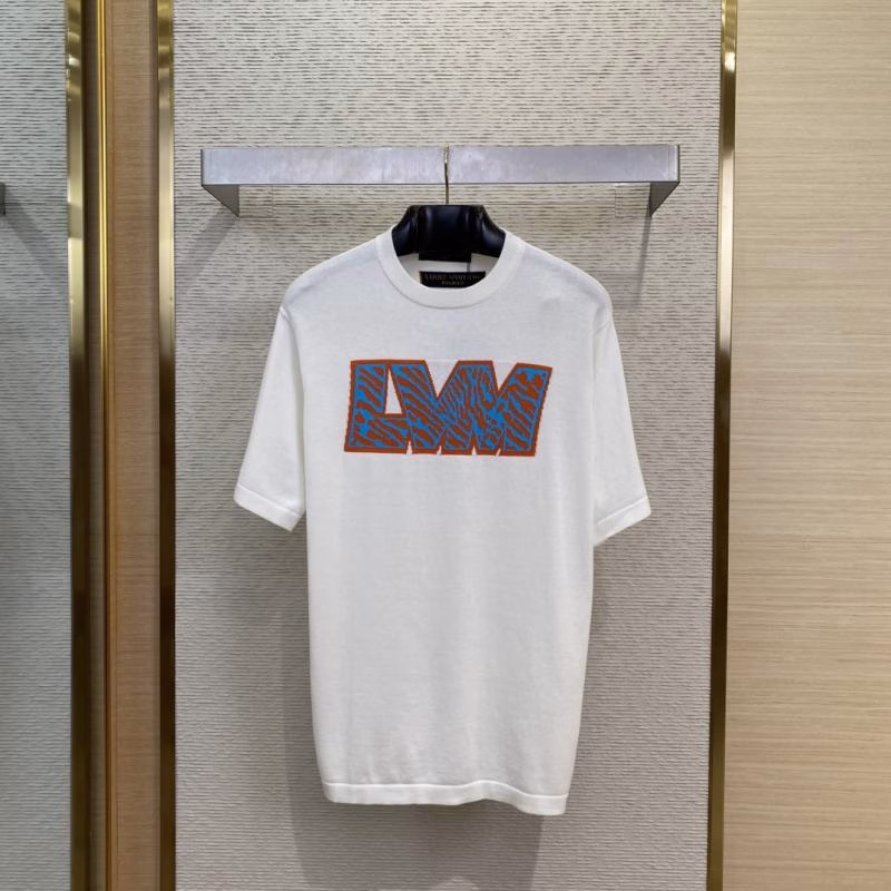 1 LV Louis Vuitton Leopard Print Letter Intarsia Short-Sleeve Crew Neck T-Shirt - Image 1