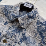 2023 Louis Vuitton LV Distressed Floral Rose Jacquard Heavy-Wash Fringed Denim Jacket