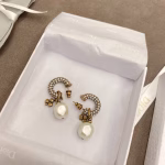 𝐃𝐈𝐎𝐑' 🐝 Shimmering Full Diamond Circle Pearl Earrings - Image 3