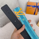 LV Men's Reversible Blue Canvas Belt - Image 5