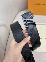 LV Men's Cowhide Embossed Belt - Image 4