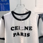 CELINE Black and White Contrast Color Flocked Letter Short-sleeve T-shirt - Image 3