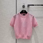 Chanel 2022 Spring/Summer New Arrival Logo Embroidered Jacquard Mesh Short-Sleeve Top
